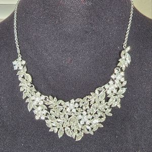 INC Crystal Flower silvertone statement necklace